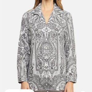 Hinson Wu Katherine button up Tunic Blouse in fun baroque paisley print. Size 6